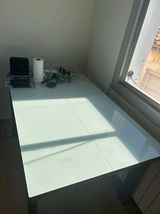 Mesa de comedor extensible cristal y madera