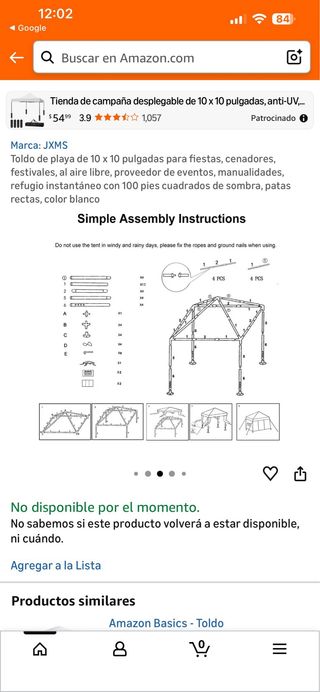 Toldo Desplegable 10x10 Pies Anti-UV