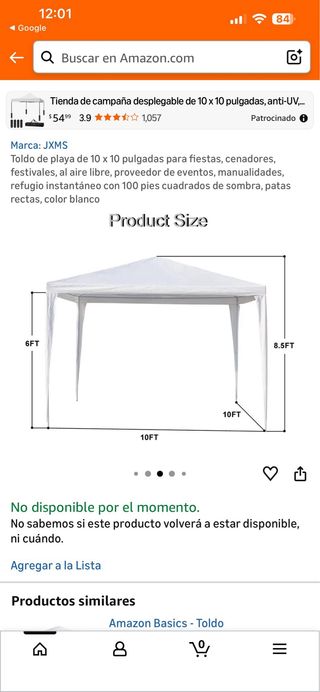 Toldo Desplegable 10x10 Pies Anti-UV