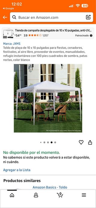 Toldo Desplegable 10x10 Pies Anti-UV
