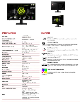 Monitor gaming MSI MAG 322UPF 32" 4K UHD