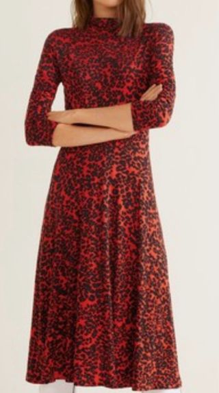 Vestido Mango Estampado Animal Print Rojo