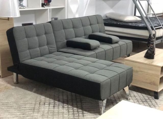 Sofá chaiselongue gris y negro - Nuevo OFERTA