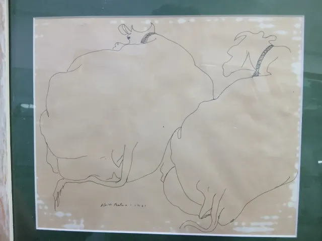 Dibujo a tinta Otero Besteiro Vacas 1967.  Lugo.