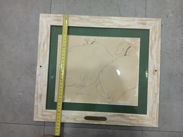 Dibujo a tinta Otero Besteiro Vacas 1967.  Lugo.