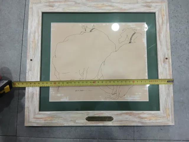 Dibujo a tinta Otero Besteiro Vacas 1967.  Lugo.