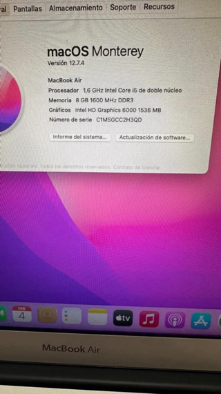 MacBook Air 2017 128GB Plata 8GB RAM