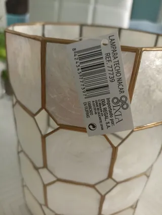 Lámpara de techo nacar y metal nueva