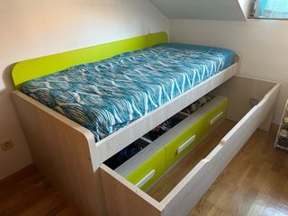 Cama nido juvenil madera blanco y verde