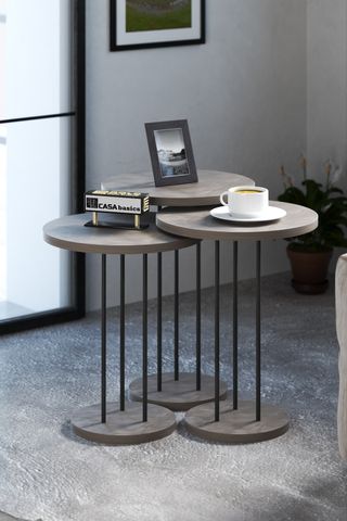 Set di tre tavolini nido rotondi in marmo grigio