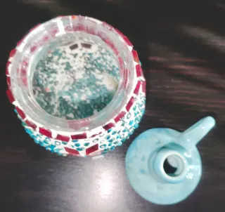 Portacandele in mosaico di vetro e ceramica