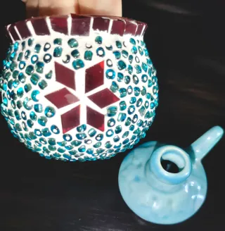 Portacandele in mosaico di vetro e ceramica