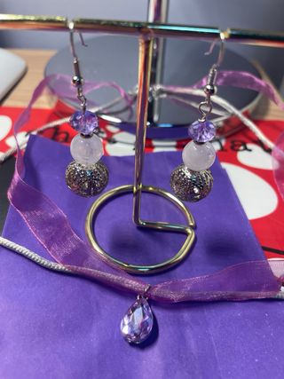 Conjunto Collar y Pendientes Lila Vintage