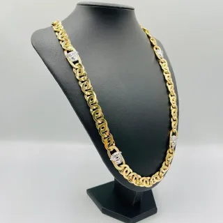 CADENA TIPO CARTIER MEDUSA GRECA BICOLOR. Oro18K