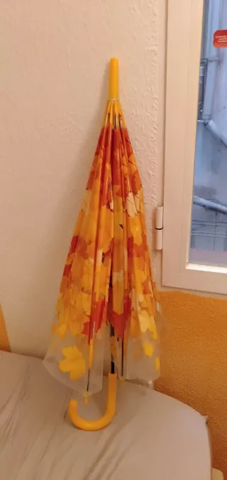 Paraguas transparente con hojas de otoño