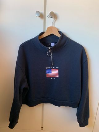 Sudadera corta azul marino con cremallera