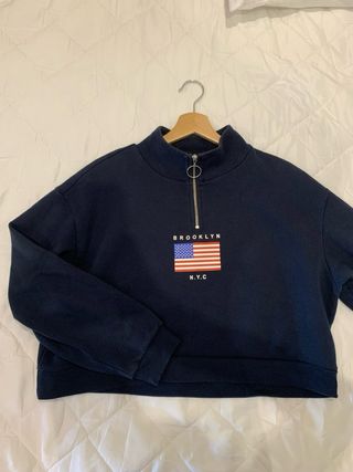 Sudadera corta azul marino con cremallera