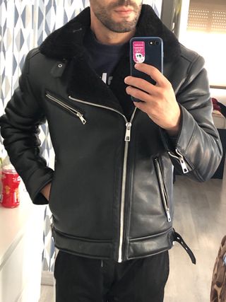 Cazadora Zara Negra Piel Sintética