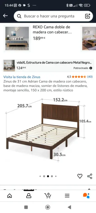 Cama Matrimonio Madera 150cm en caja sin abrir.