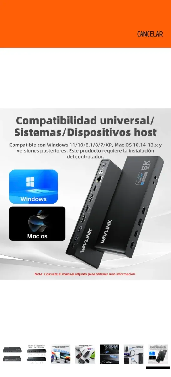 Estación Acoplamiento WAVLINK Displaylink USB-C