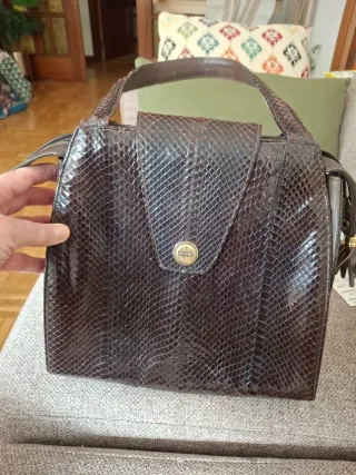 Bolso piel serpiente marrón y dorado