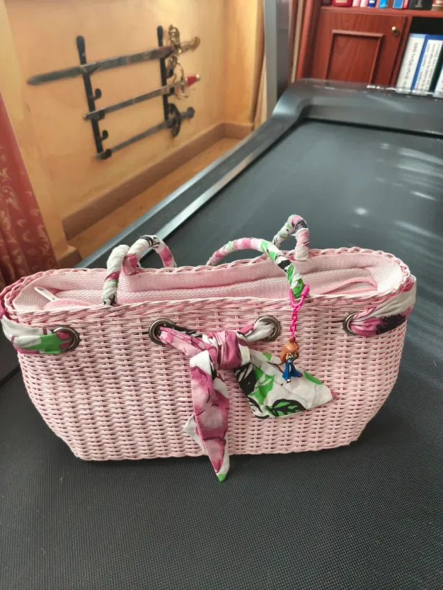 Bolsa de palha rosa vintage