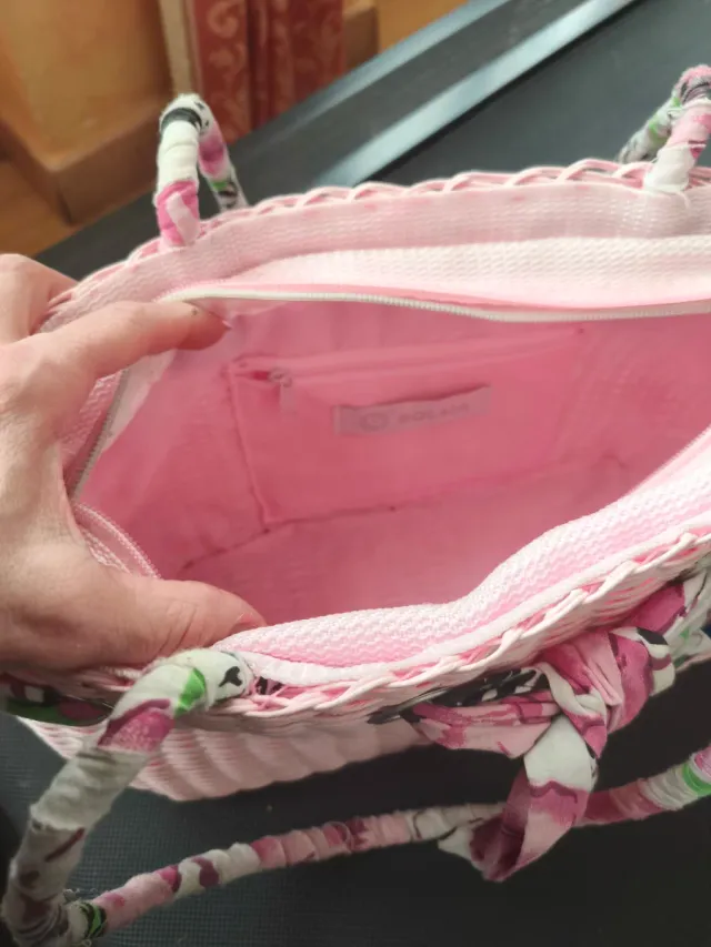 Bolsa de palha rosa vintage