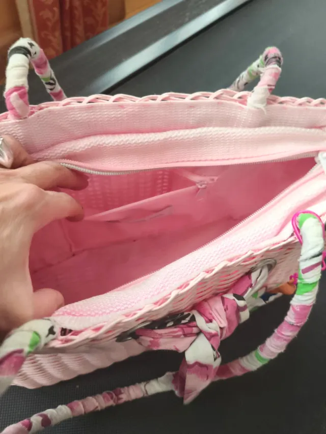 Bolsa de palha rosa vintage