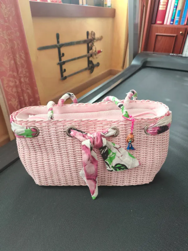 Bolsa de palha rosa vintage