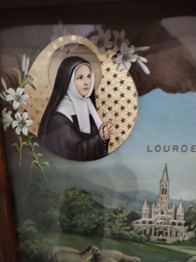 Antico Vassoio Decorativo Vergine di Lourdes