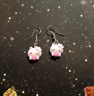 Pendientes Sanrio Plata Hello Kitty Rosa Blanco