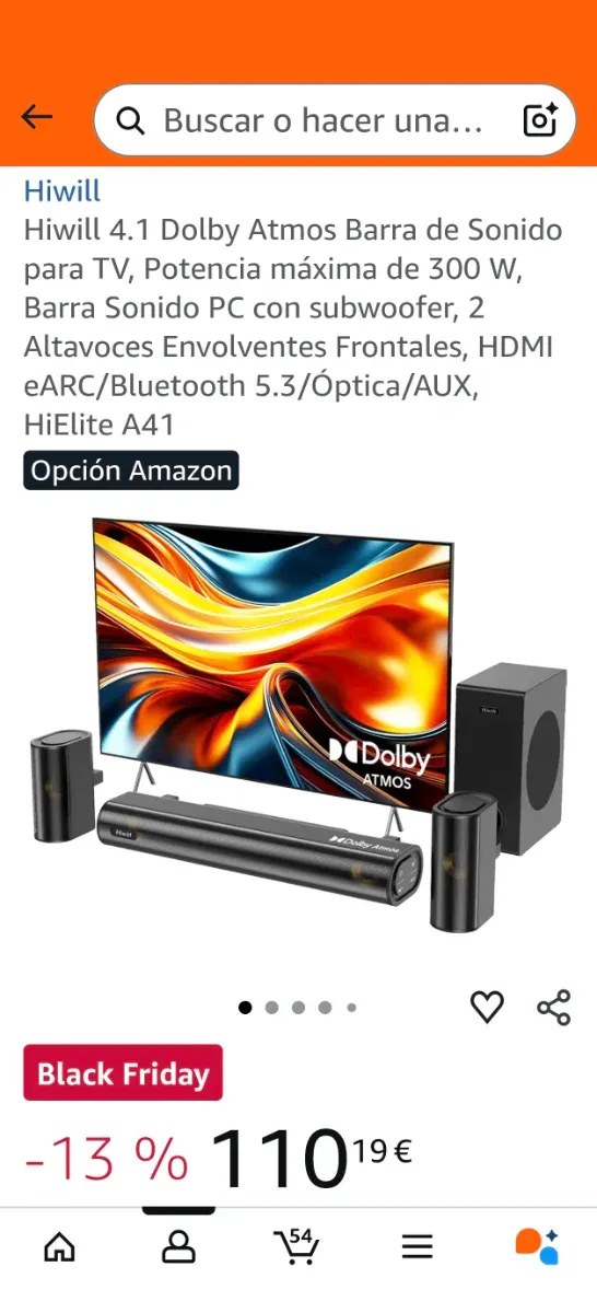 Barra Sonido Hiwill Dolby Atmos 4.1 Negra