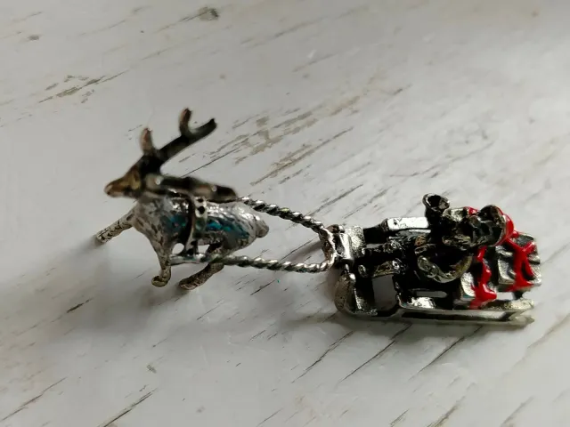 Miniatura Babbo Natale con slitta renna in argento