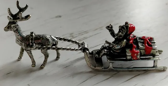Miniatura Babbo Natale con slitta renna in argento
