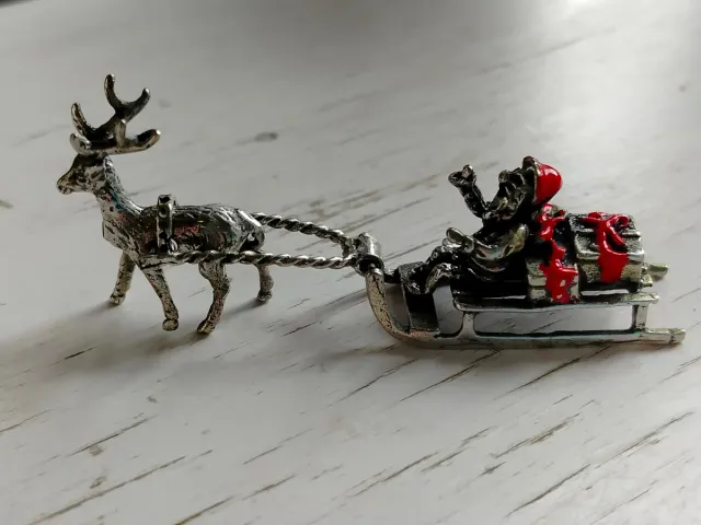 Miniatura Babbo Natale con slitta renna in argento