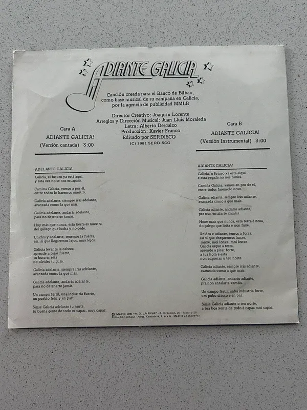 Disco Single Adiante Galicia