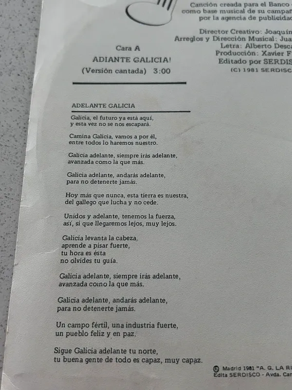Disco Single Adiante Galicia