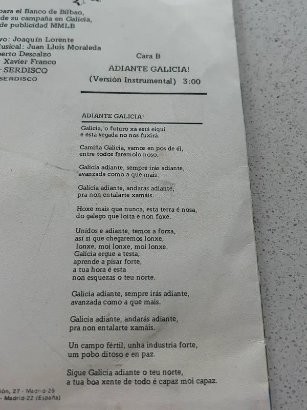 Disco Single Adiante Galicia