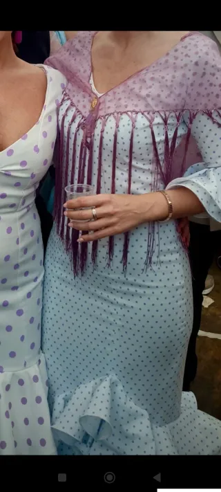 Traje de flamenca rosa y blanco