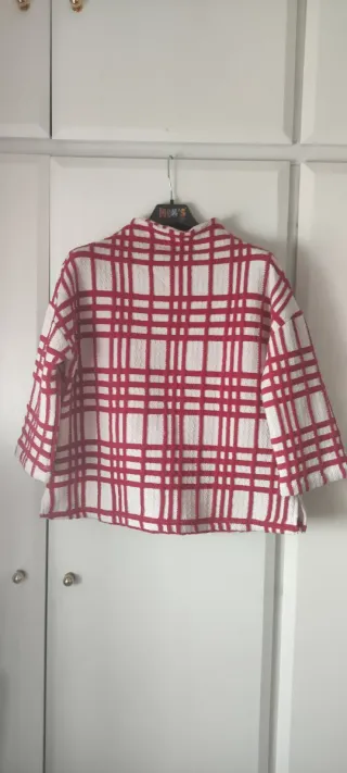 Jersey cuadros rojo y blanco mujer