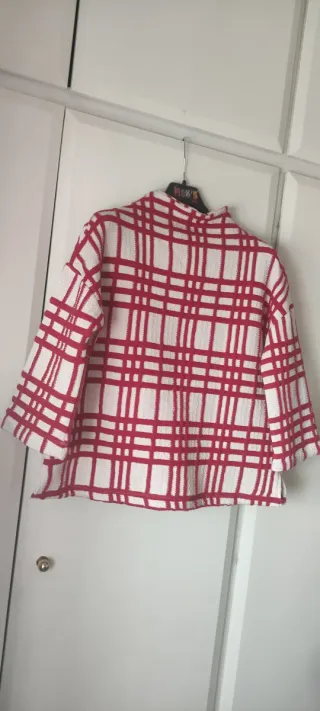 Jersey cuadros rojo y blanco mujer