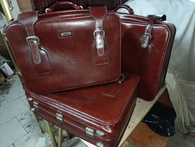 Juego Maletas Piel Vintage Marrón