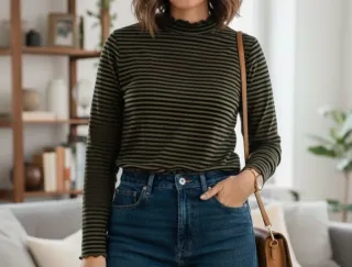 Camiseta de rayas cuello alto