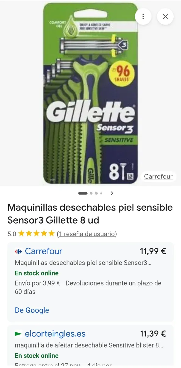 Lote 7 packs Gillette Sensor 3 (8uds/pack)