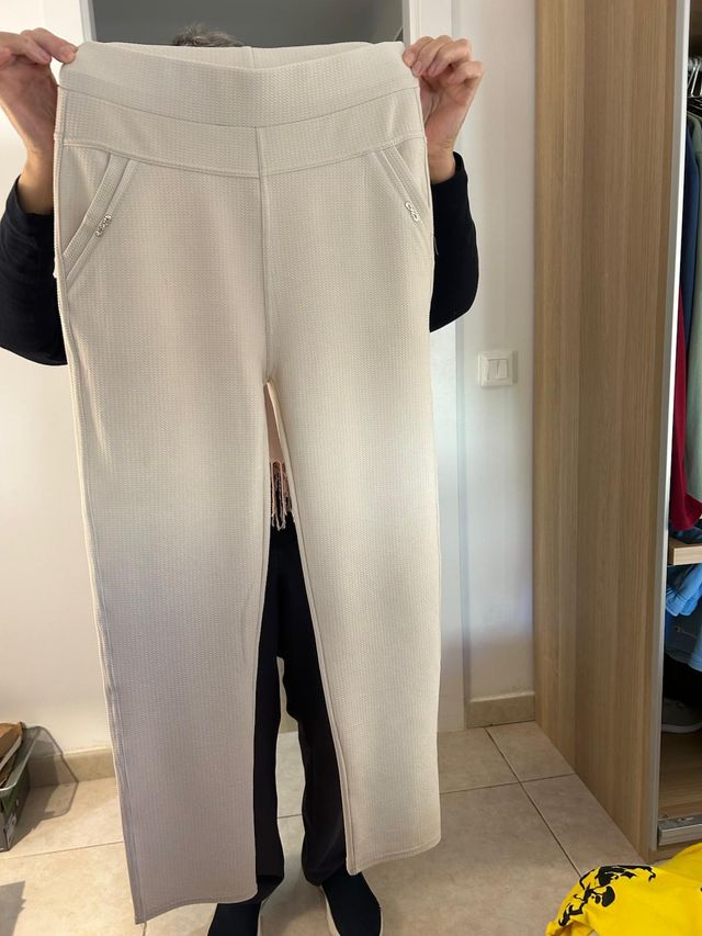 Pantalón beige/blanco mujer Talla M/L