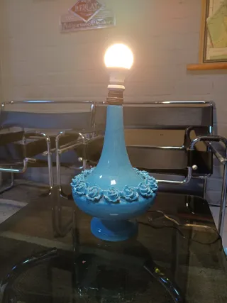 Lámpara Manises Azul Cerámica Flores