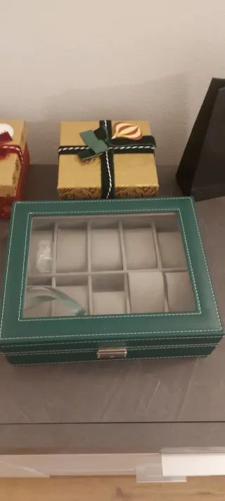 Scatola porta orologi verde con 10 scomparti