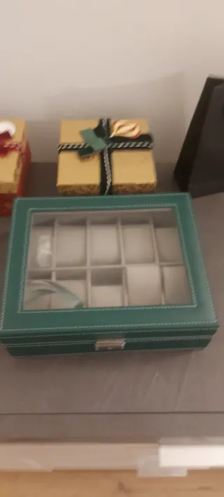 Scatola porta orologi verde con 10 scomparti
