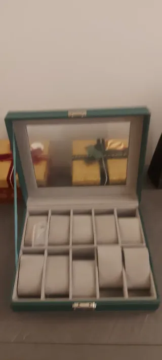 Scatola porta orologi verde con 10 scomparti