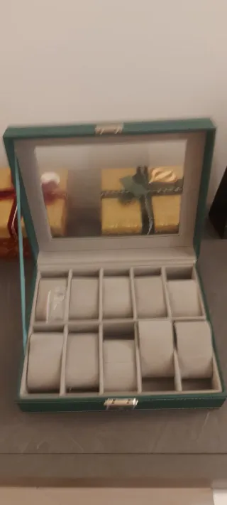 Scatola porta orologi verde con 10 scomparti